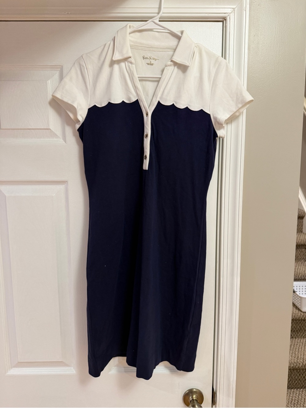 Lilly Pulitzer Navy and White Scallop Polo Midi Dress